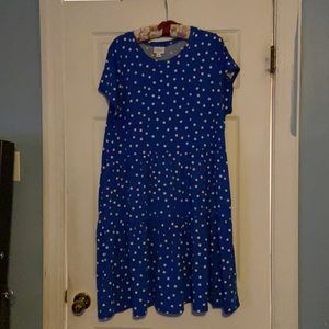 Lularoe Ariel Blue and White Polka Dot Dress